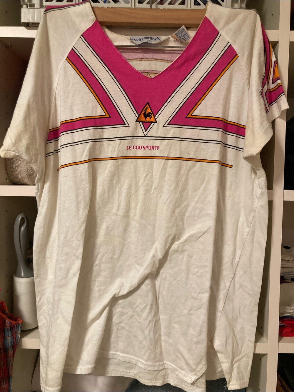Le Coq Sportif White Tee with Pink & Orange Accent
